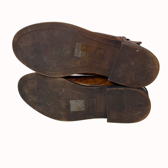 Mata Croc Embossed Ankle Boots Brown Size 8.5 Double Buckle Straps Western Style - Picture 7 of 15